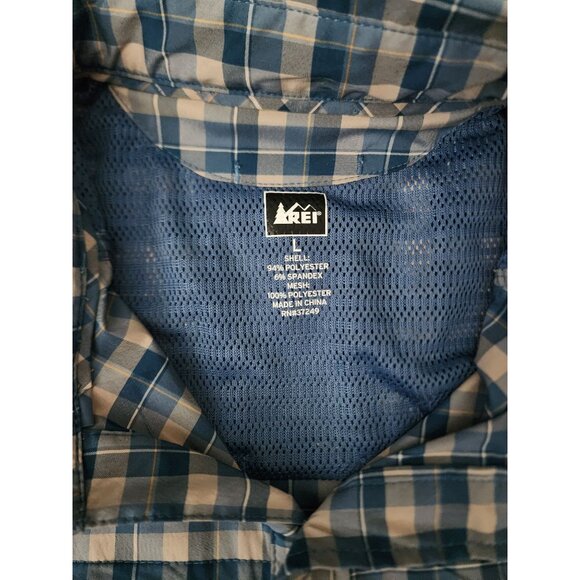 REI Men's Vented Short Sleeve Button-Up Sahara Tech Blue Plaid Shirt Size Large - Picture 7 of 11